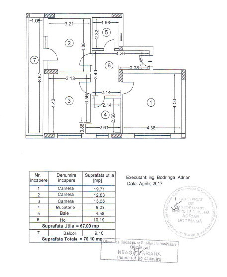 3 camere | Bloc 2017 | 67 mp utili + balcon 9,10 mp | Comision 0%